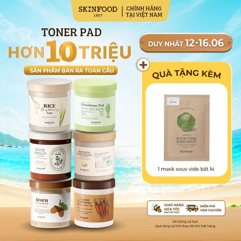 Hộp 60 Miếng Bông Skinfood Làm Dịu Da/Cấp Ẩm/Sáng Da/Mờ Thâm Nám/Sạch Lỗ Chân…