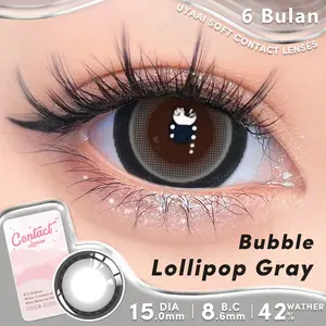 [MINUS 0.00S/d~4.00]UYAAI SOFTLENS Diamonds /Lollipop brown black LENSA KONTAK 15.0 MM Big Eyes Contact Lens 6 MONTH Soflen