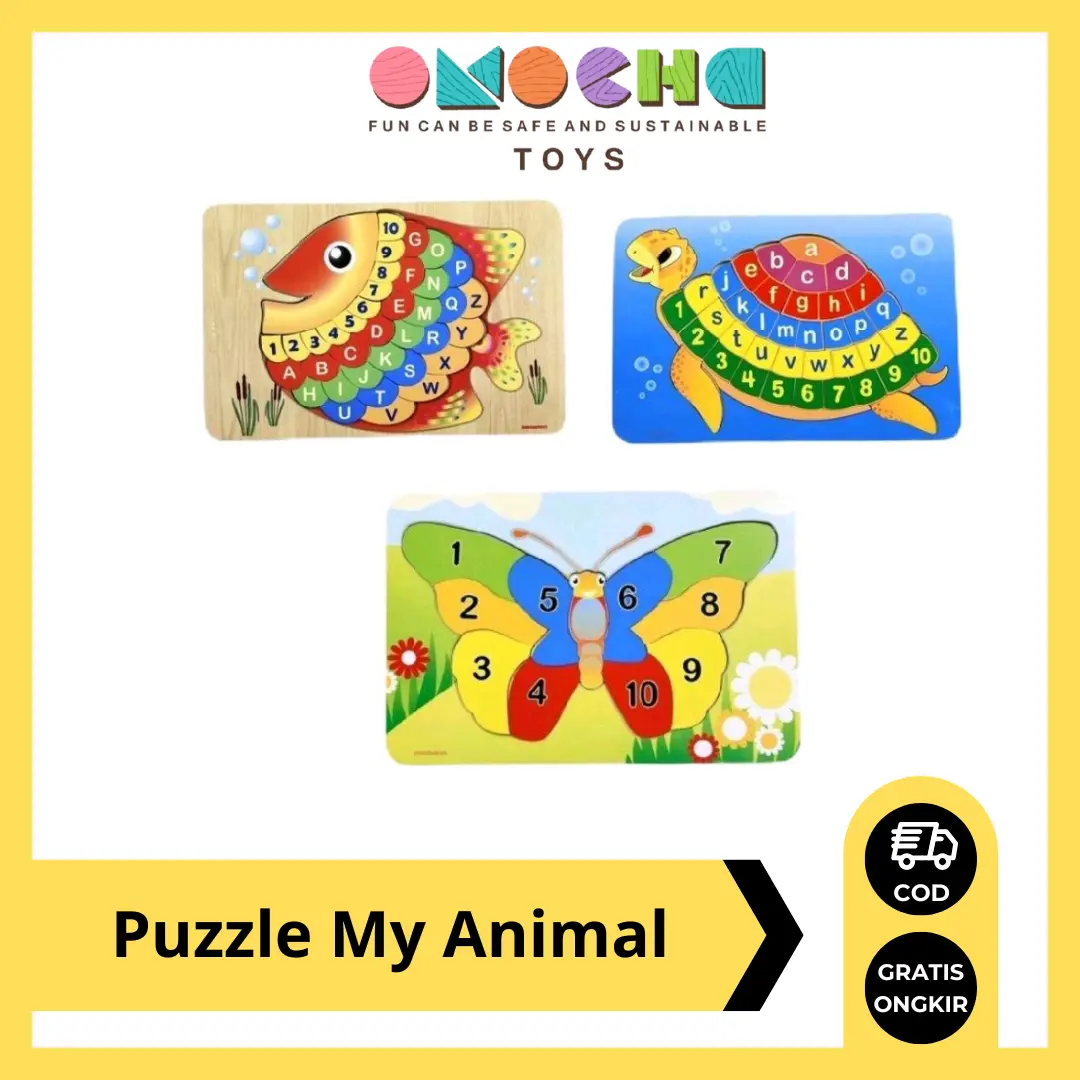Puzzle Varian My Animal Mainan Edukasi Puzzle Omocha + Alfabet dan Angka + Puzzle Kayu Edukasi Anak + Belajar Membaca dan Berhitung Games Toys