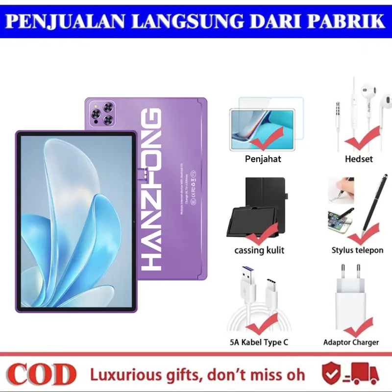 Komputer tablet 5G baru, game hiburan, pembelajaran, komputer tablet Android multifungsi, memori besar 16GB+1TB, baterai 12800mAh, kamera HD, SIM ganda 10,8 inci, mikrofon WiFi Bluetooth siaga ganda Layar 6