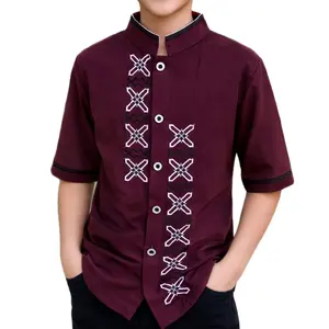 Grosir Baju Koko Atasan Motif Bordir Katun Muslim Anak Laki-laki Lengan Pendek TK SD SMP Murah