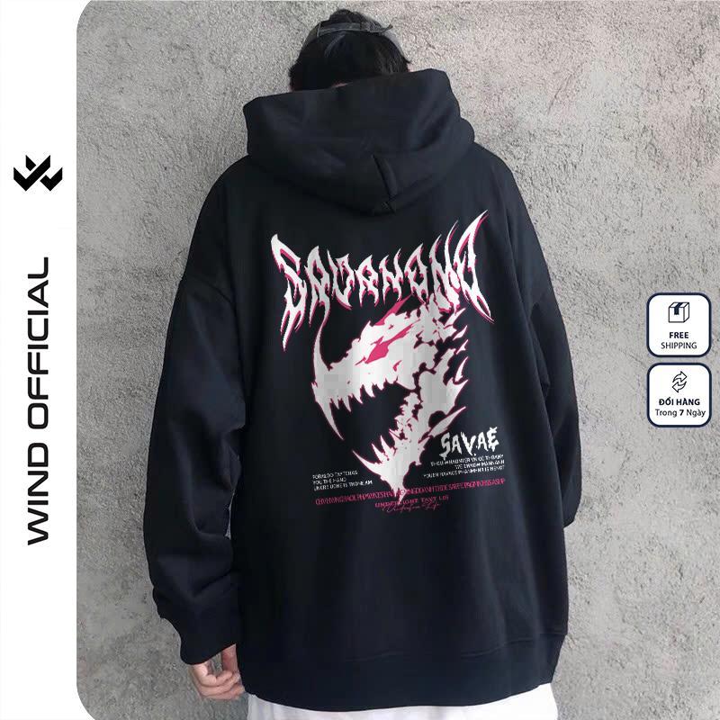 Áo hoodie unisex form rộng WIND HORROR DINO Clothing Unisex thời trang nam nữ oversize ulzzang Menswear Có Túi Dài Tay