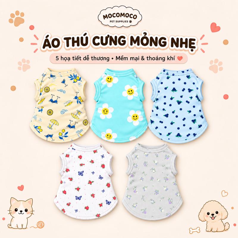 Áo Ba Lỗ Cho Chó Mèo, Quần Áo Thú Cưng Mỏng Nhẹ Thoáng Mát, Họa Tiết Dễ Thương…
