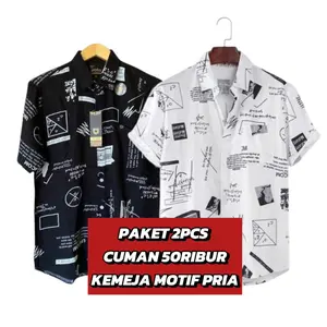 PAKET 2PCS CUMAN 50RIBU KEMEJA MOTIF PRIA LENGAN PENDEK Cowok Casual Surfing Katun Distro Kain Nyaman Hem Atasan Santai Baju M L XL