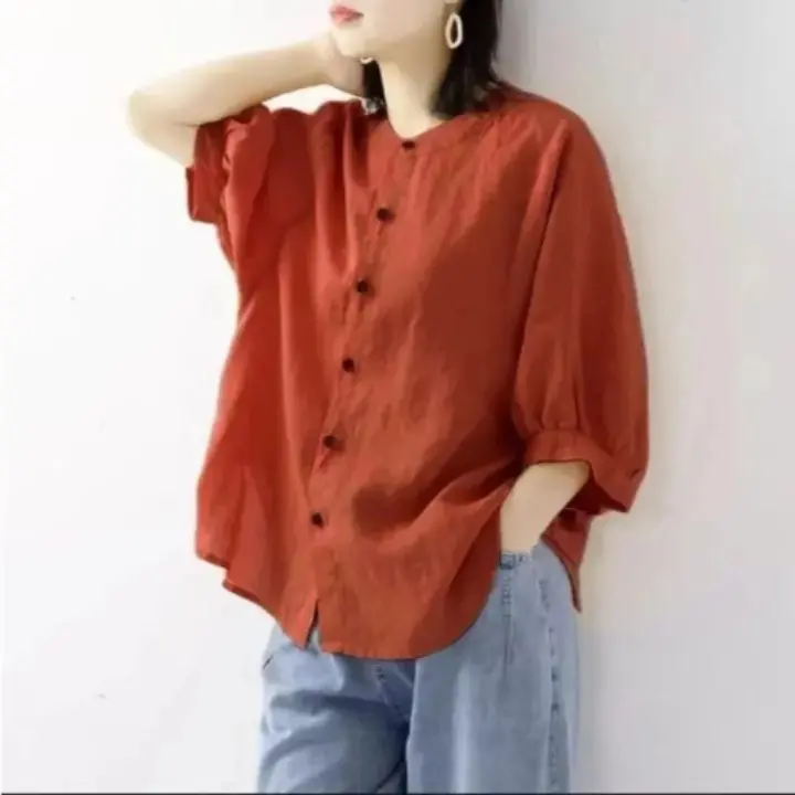 Kemeja Linen Wanita Kerah Sanghai Blouse Wanita Katun Linen Rami Standart Dan Jumbo Fix Xl Dan Xxl