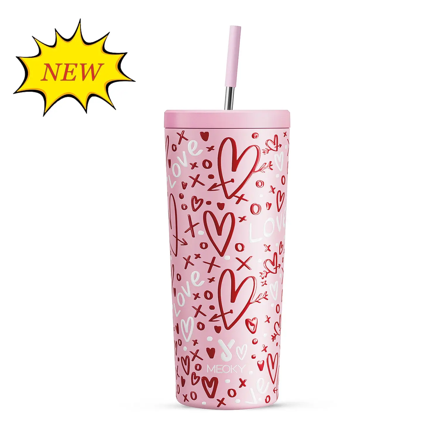 NEW-MEOKY Classic Tumbler With straw 700mL - Airtight Leak-Proof, Durable Stainless Steel Bottle - Double Walled, Drinking Curawp, Hot & Cold Insulated Thermo Tumblers - Coffee & Water Travel Mug, 24 Oz Cup with st premium  flask thermos  bottle