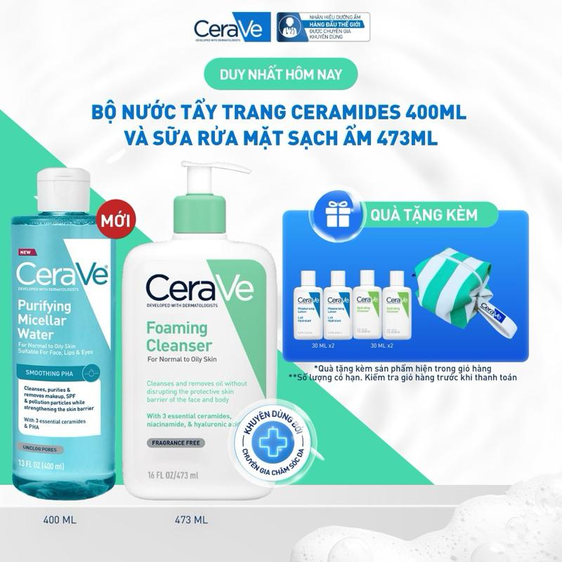 Bộ nước tẩy trang ceramides và sữa rửa mặt sạch ẩm MW 400 + Foam 473