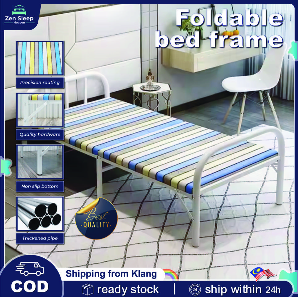 【Ready Stock】 Katil Lipat Foldable Bed Frame Bedroom Furniture/Bed Base/Katil Single Besi Lipat/Katil Bujang White Furniture Steel