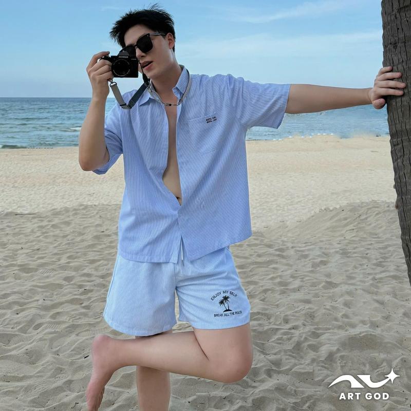 Combo Set Bộ Kaki ( Áo boxy + Quần short ) Nam Nữ, Set Đi Biển Mùa Hè ARTGOD HMB01
