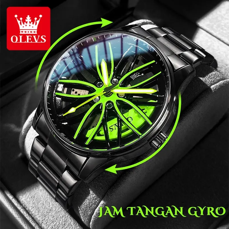 OLEVS Jam Tangan Pria Anti Air Original Fashion Gyro Sport Terbaru Luminous Cool Style Men Watch 0