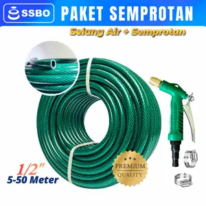 SSBO Paket Semprotan Air Tekanan Tinggi 1/2 Inch 5-50 Meter Hijau 3 Lapis Anti Ledakan + Selang Cepat Connect Cocok untuk Berbagai Kran Cuci Mobil - Car