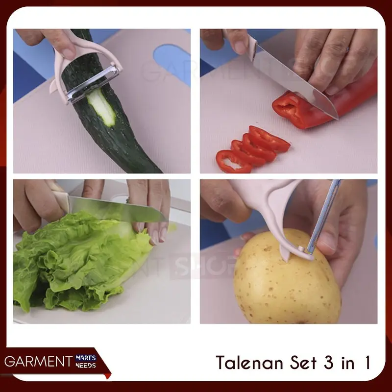 Pisau Set Talenan 3 in 1 Pengupas Kulit Buah Sayur Serbaguna Stainless Kitchenware 2