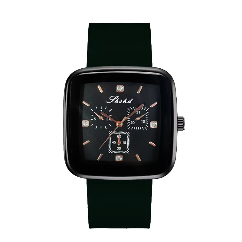 New Silicone Strap Square Unisex Watch Men's & Women's Quartz Watch - Black