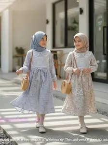 Gamis Malika Anak Perempuan Bahan Crinkle Airflow Motif Floral Bunga Usia 1-12 Tahun Nyaman Dan Elegan Untuk Lebaran dengan Desain Cantik