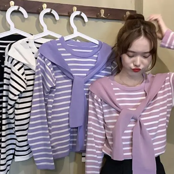 Atasan wanita lily stripe tali bagian depan - atasan wanita rajut terbaru - gaya korean style OOTD 2024 regular fushia 7