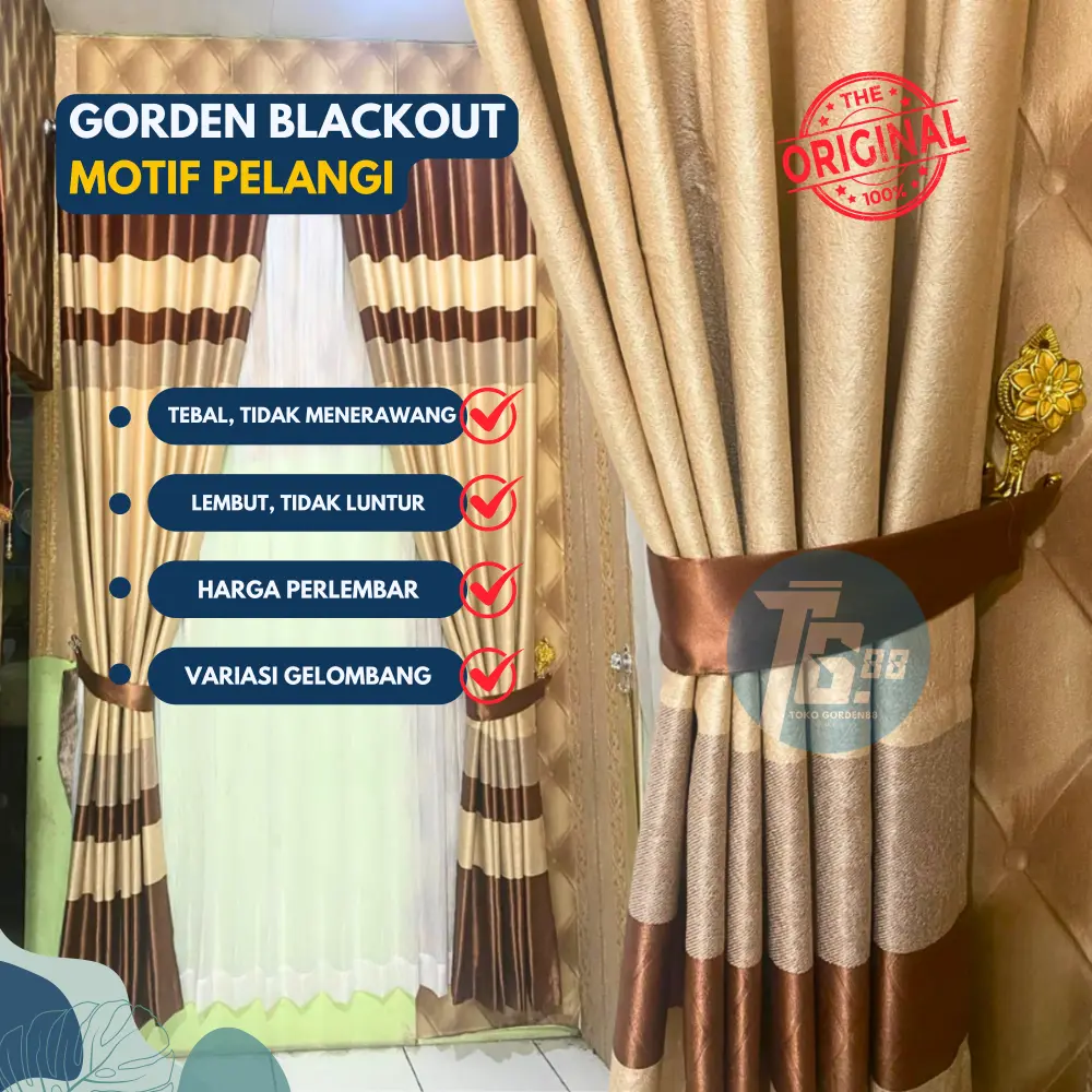 GORDEN JENDELA BLACKOUT PREMIUM MOTIF PELANGI 6 GELEMBUNG 12 RING  BAHAN TEBAL DAN HALUS - COKLAT CURTAIN