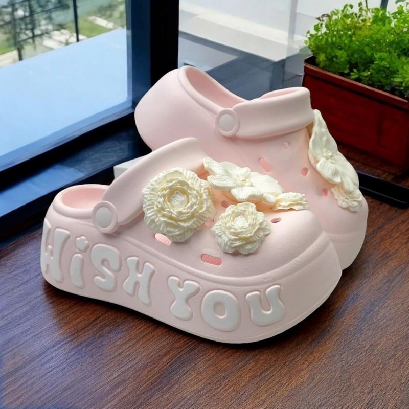 Dép sục bít mũi bánh mì nữ chame Hoa xinh xắn chất liệu EVA đế tăng chiều cao 7cm siêu êm nhẹ D7721