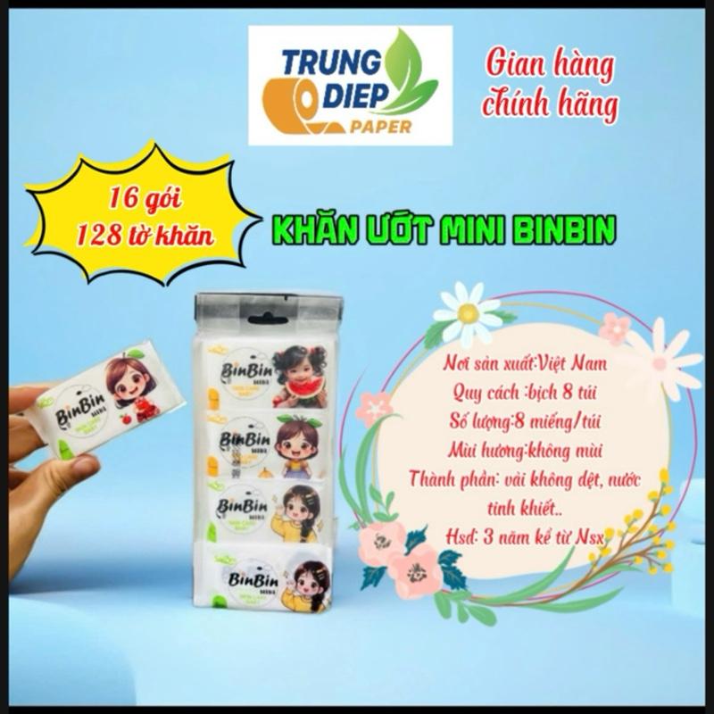   Nhỏ gọn-Tinh tế  Combo 16 gói-128 tờ khăn giấy ướt mini Việt Nam sx loại 1 không cồn không hương liệu mềm mịn cho da 