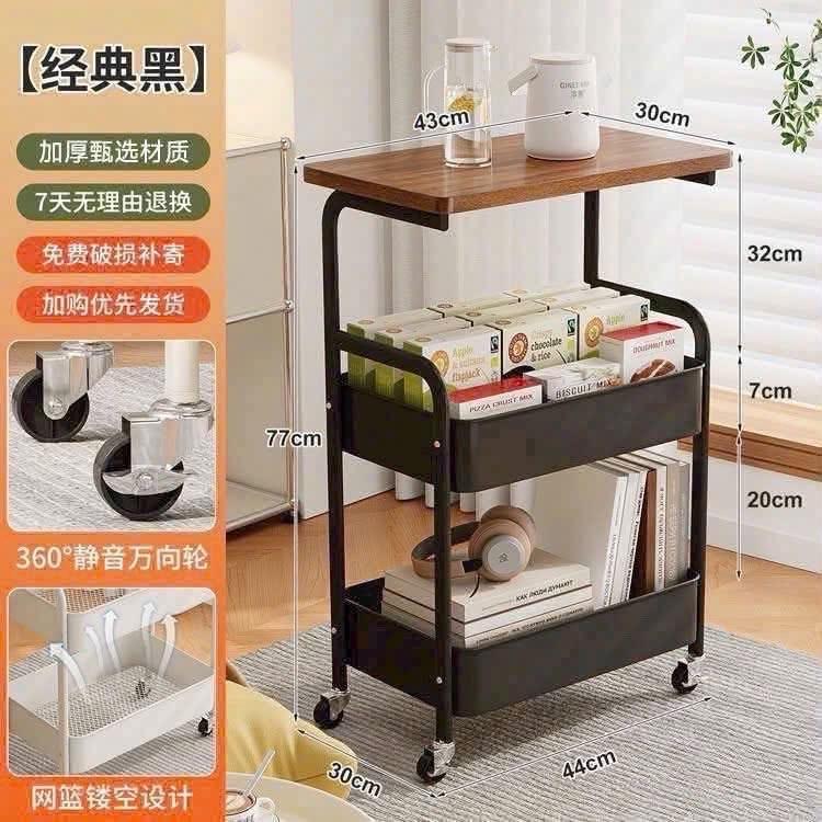 KỆ 3 TẦNG CÓ BÁNH XE (Chắc chắn) bằng kim loại, mặt bàn gỗ MDF- decor phòng khách, phòng...