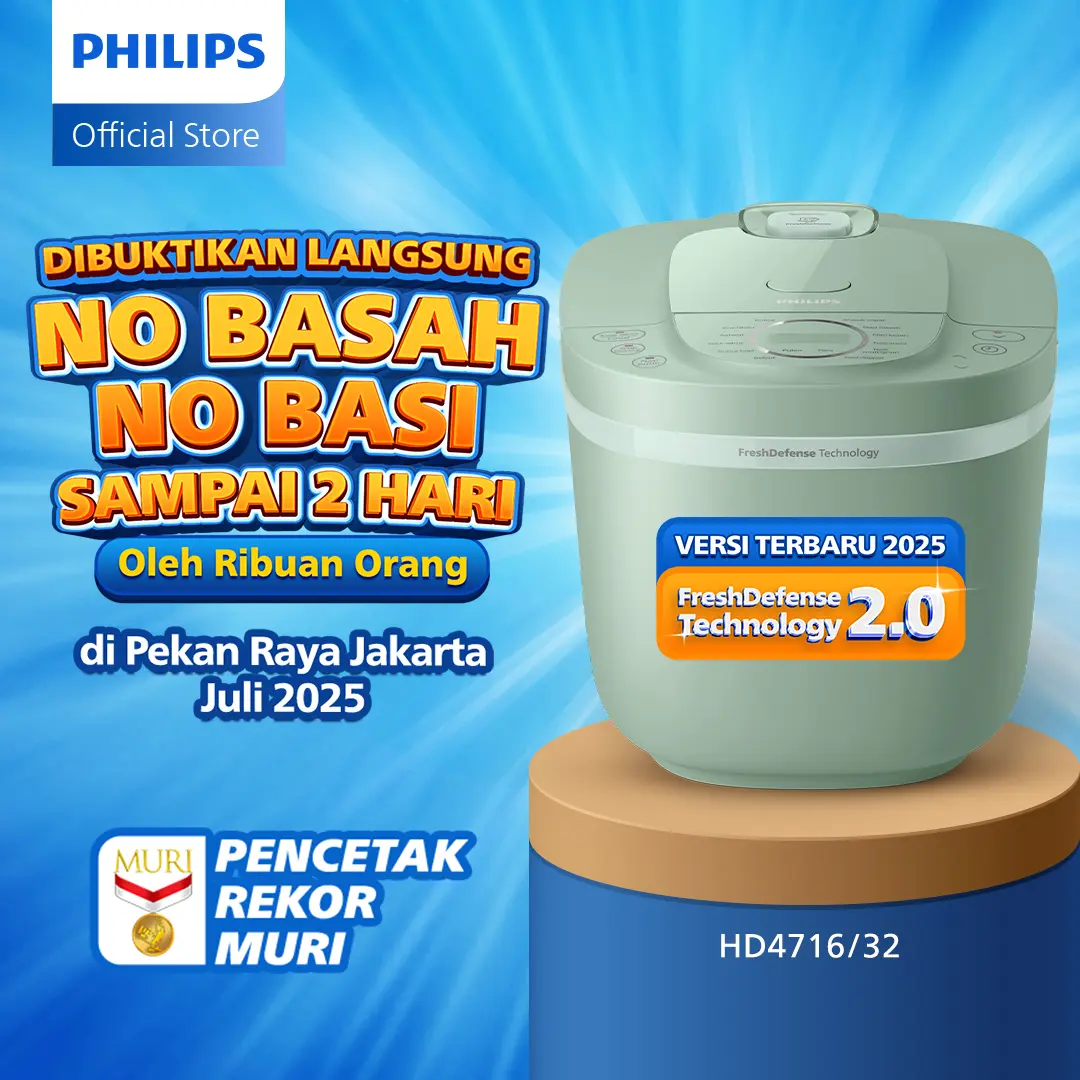 Philips Digital Rice Cooker Penanak Nasi 1.8 L - 3000 Digital Series HD4716/32 - Hijau - 16 Menu Masak - Anti lengket - FreshDefense Technology - 400 Watt
