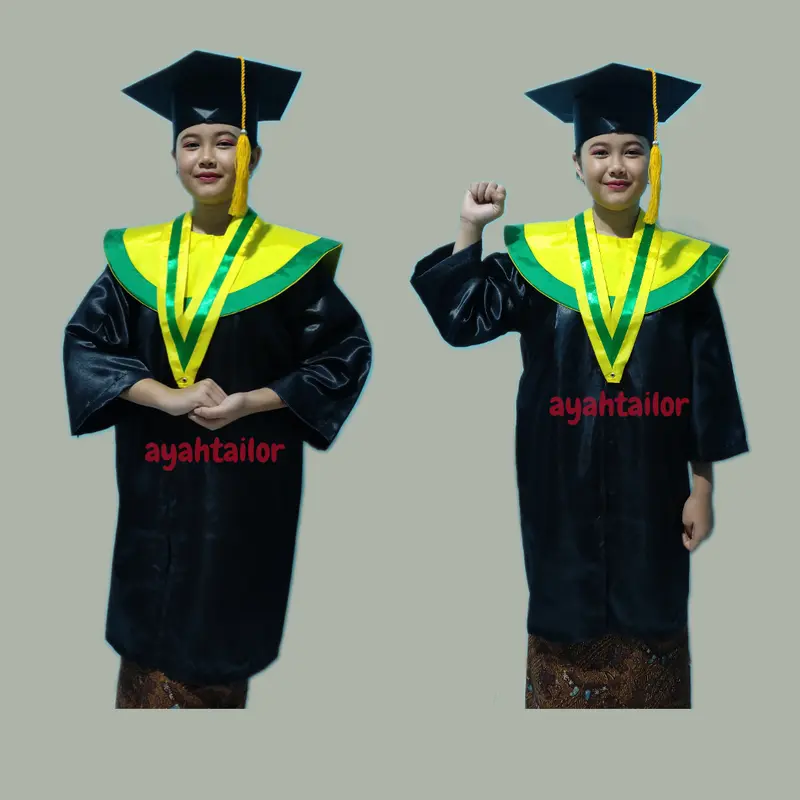 JUBAH WISUDA ANAK SD KUNING LIST HIJAU KUNING LIST UNGU 3