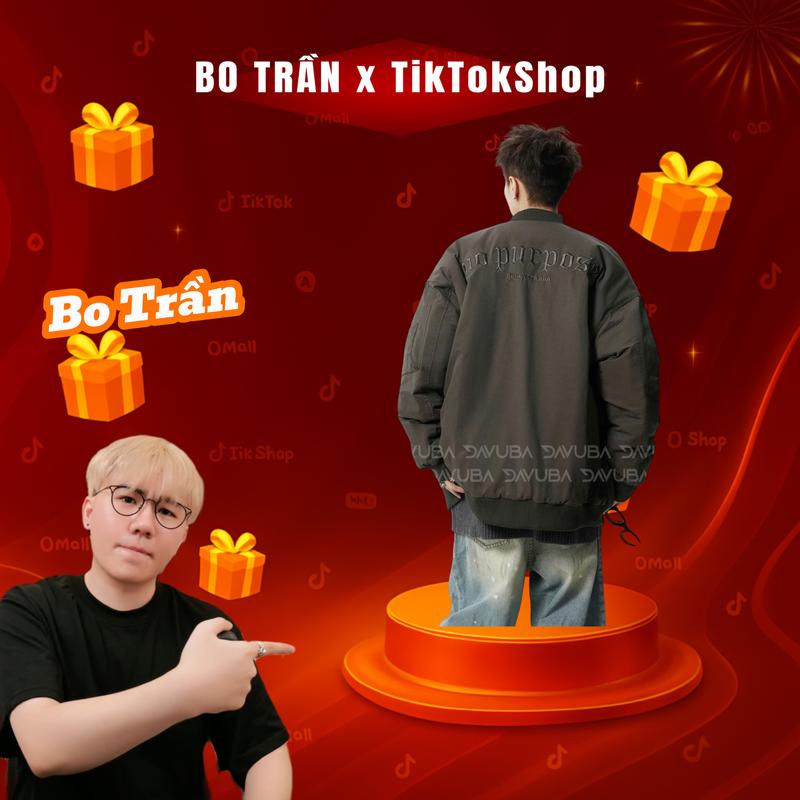 DAVUBA x Bo Trần Áo Khoác Bomber Gió Nam Nữ Thêu Nổi 2 Lớp Trượt Nước Cản Gió SM151