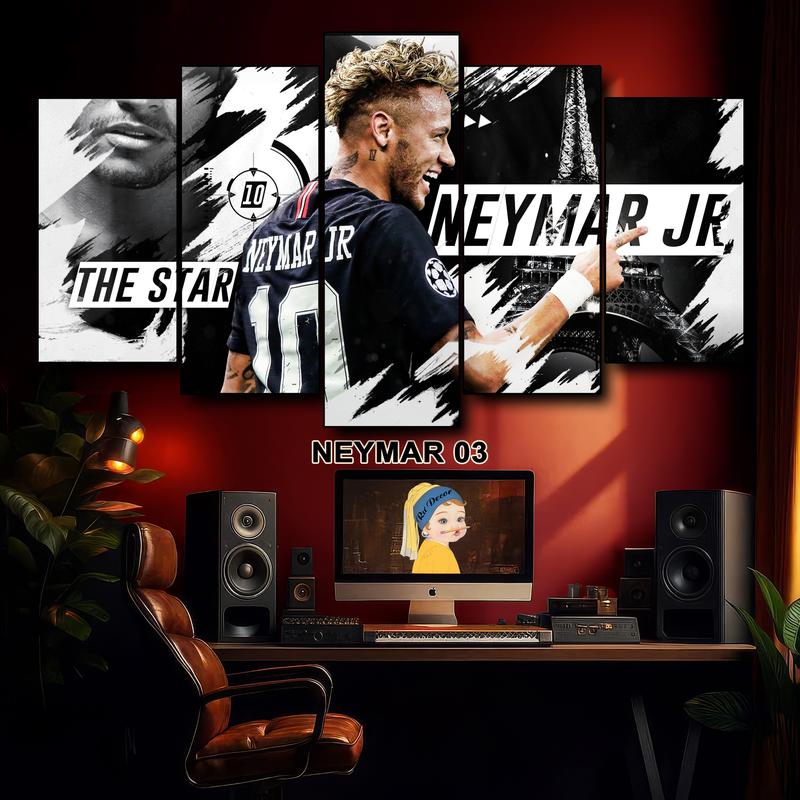  Tranh Cầu Thủ Bóng Đá Neymar - Bộ Ghép 5 Tấm Tráng Gương Dán Tường Cán Nhựa Fomex 5mm Trang Trí Nhà Cửa Decor Phòng Học Phòng Khách 