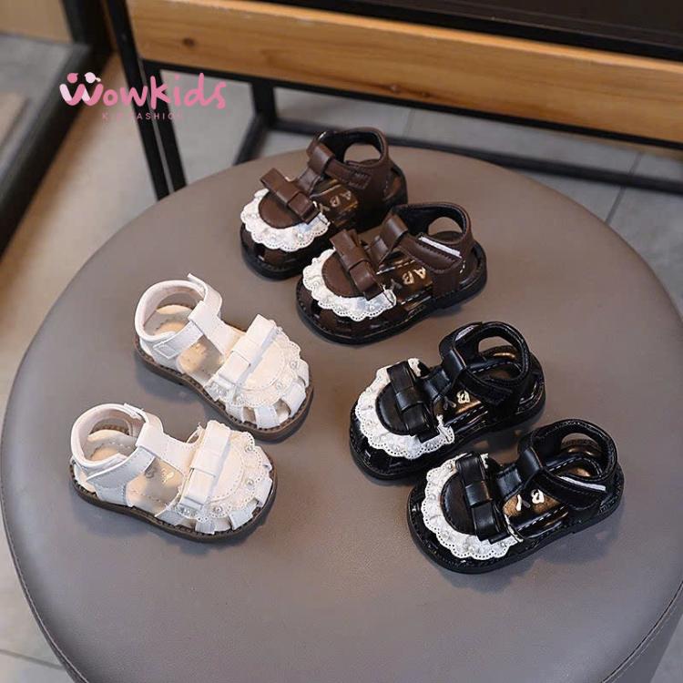 Dép Sandal bé gái họa tiết họa tiết nơ, viền ren tiểu thư, đế mềm nhẹ êm chân ( H809 )