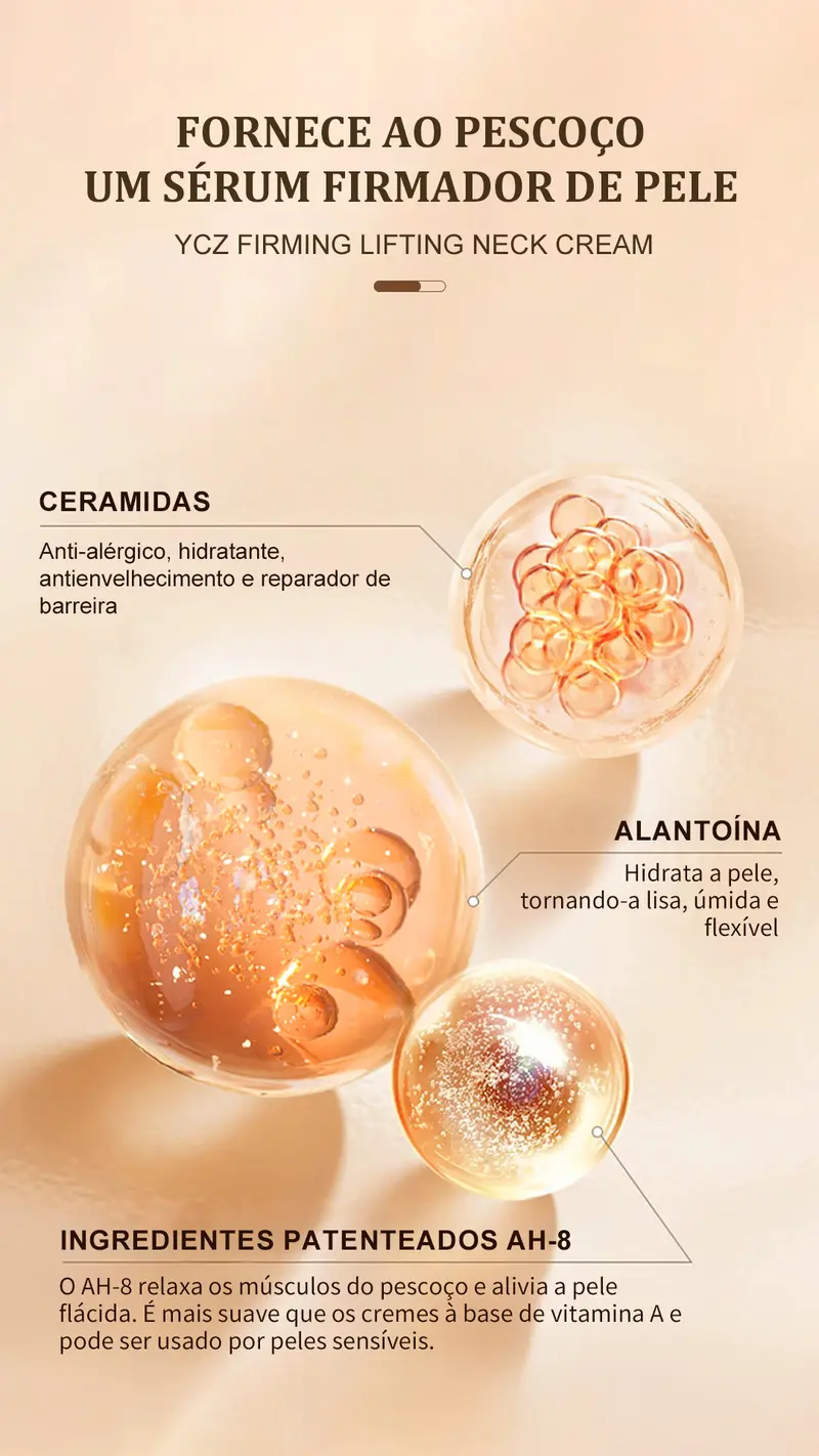 Product Introduction of YCZ Skincare creme para o pescoço, com um design exclusivo de rolo duplo em forma de V, reduz eficazmente as linhas finas no pescoço, ao mesmo tempo que nutre e hidrata para fortalecer a barreira cutânea. Adequado para todos os tons de pele. 5