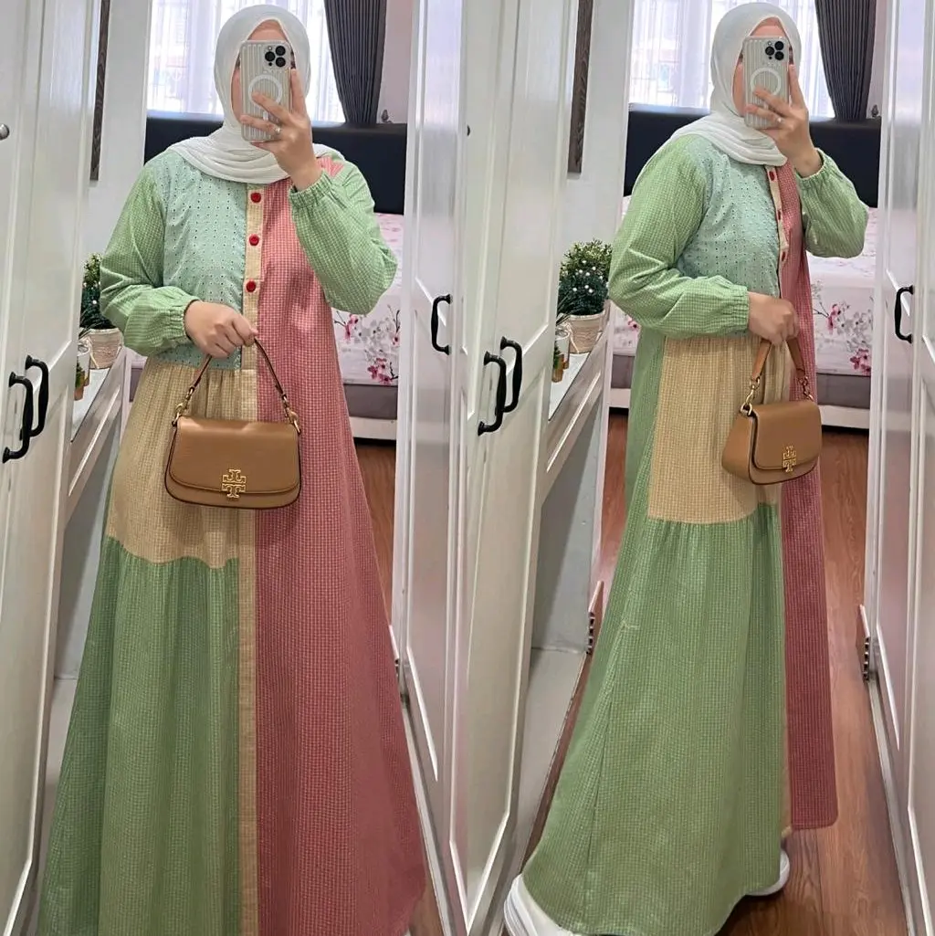 Gamis Semut Gamis Katun Kombinasi Motif Nyaman Linen Muslim Panjang
