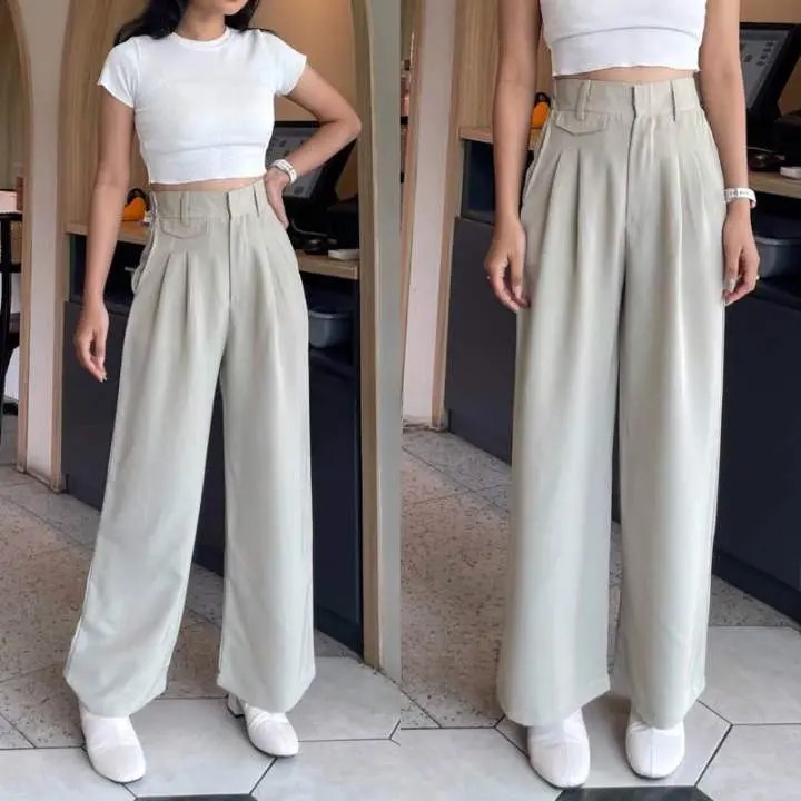 Celana Oro Pants ivory Bahan Knit Premium Jumbo / Celana Panjang Wanita Terbaru Korean style Melar Casual Dewasa Nyaman