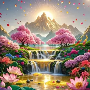 Kain dekorasi latar belakang pemandangan indah bunga persik dan air untuk ruang tamu, kamar tidur, dan kantor, kain gantung untuk membawa kekayaan