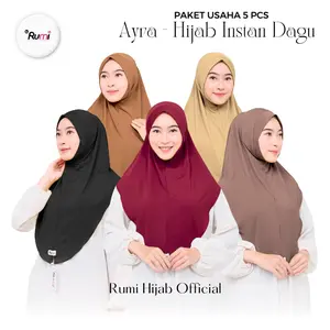 Rumi - PAKET USAHA  ISI 5 PCS AYRA Hijab Oval Dagu Instan Jersey Jilbab Simpel Kerudung Bergo Polos Anti Nerawang Menutup Dada  Modern Terbaru Muslim Syari Panjang khimar