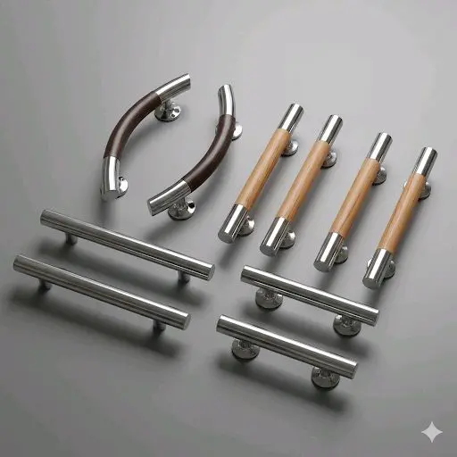 Handle Pintu Lemari Kamar Mandi Laci Desain Pipa Suling Grosir Ukuran 12cm 14cm Varian Natural Krom Maron Fleksibel Untuk Lemari Dan Laci