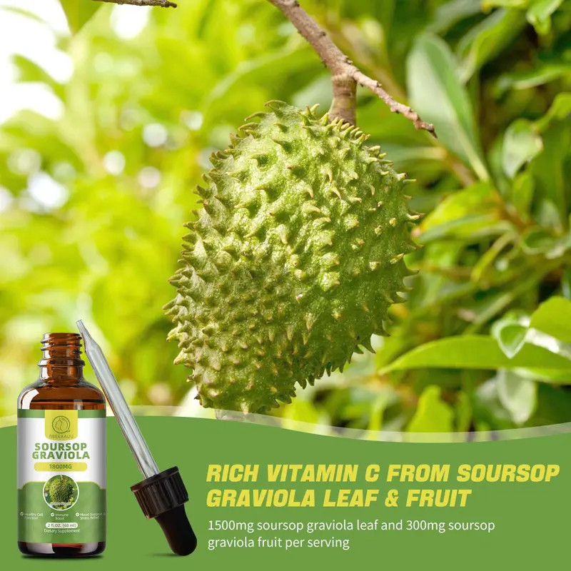 Product Introduction of Soursop Graviola Herbal Drops Multivitamin, 60ml, 2 Fl Oz, Organic Soursop Leaf Extract Soursop Oil, Soursop Bitters Liquid,  Vitamin, Dietary Fiber 7