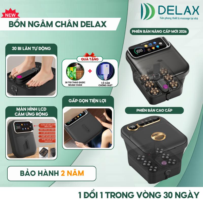 Bồn Ngâm Chân Massage DELAX Gấp Gọn BNC02, 24 Bi Lăn, 14 Mức Nhiệt- Giúp Giảm Đau, Thư Giãn,Dễ Ngủ, An Toàn Chống Giật