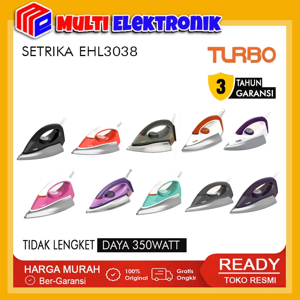 Setrika Gosokan Turbo EHL3038 Trylon Glide Anti Lengket