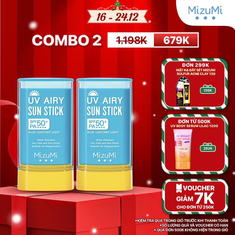 Combo 2 Kem chống nắng dạng thỏi MizuMi UV Airy Sun Stick SPF50+ PA++++ 20g