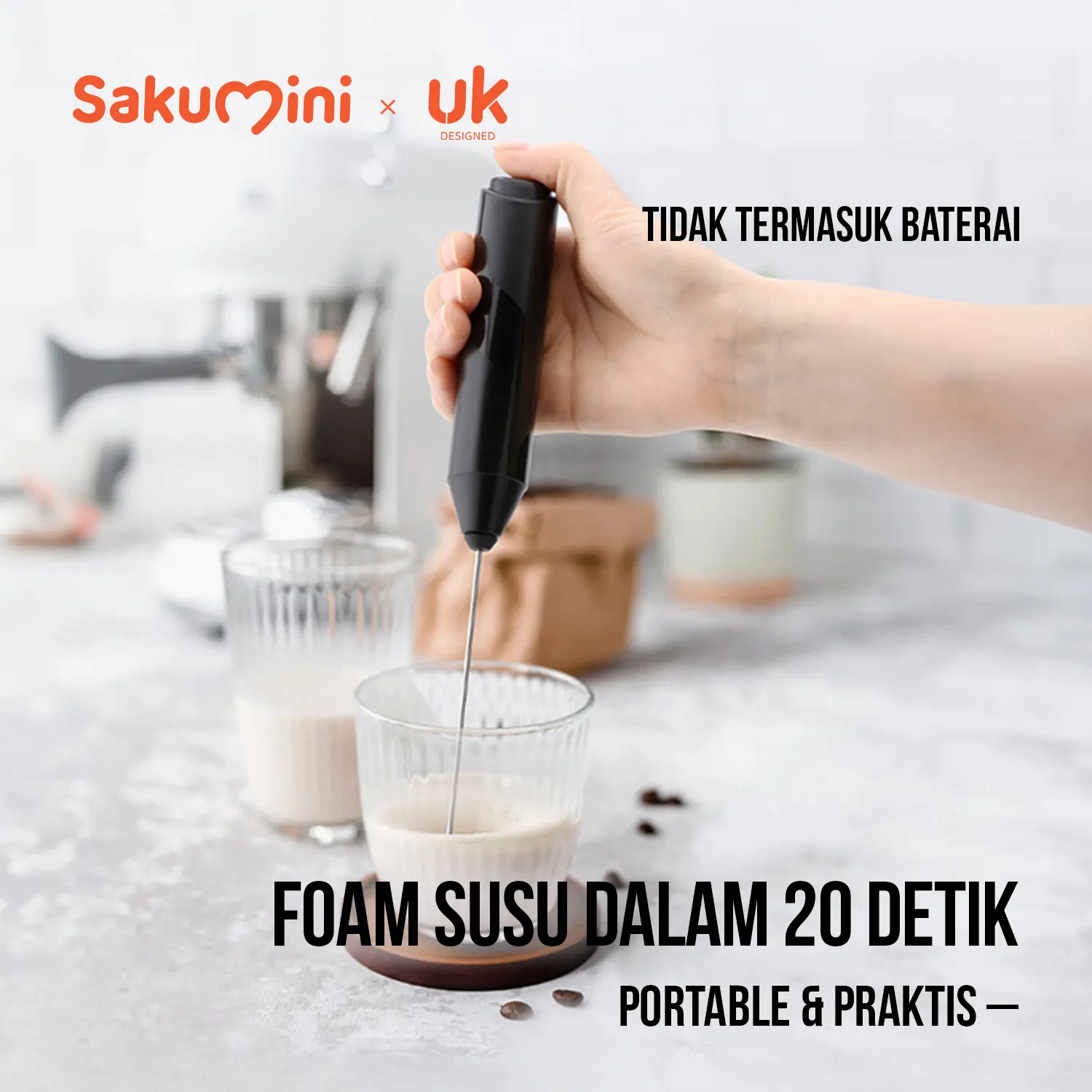 Sakumini Pengocok Susu Pengaduk Portable Electric Milk Frother