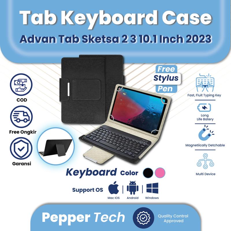 Case Keyboard For Advan Tab Sketsa 2 3 10.1" 2023 Advan 10 10,1 Inch Flipcase Leather Casing Cover Tablet Wireless Nirkabel Bluetooth Rechargeable Standing Bookcover Kesing Pelindung Kulit Anti Air 0