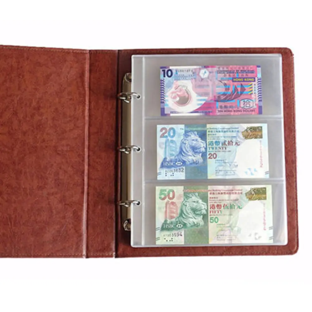 <in stock> 1 Sheet 3 Pockets Album Pages Paper Money Bill Note Currency Holder Collection