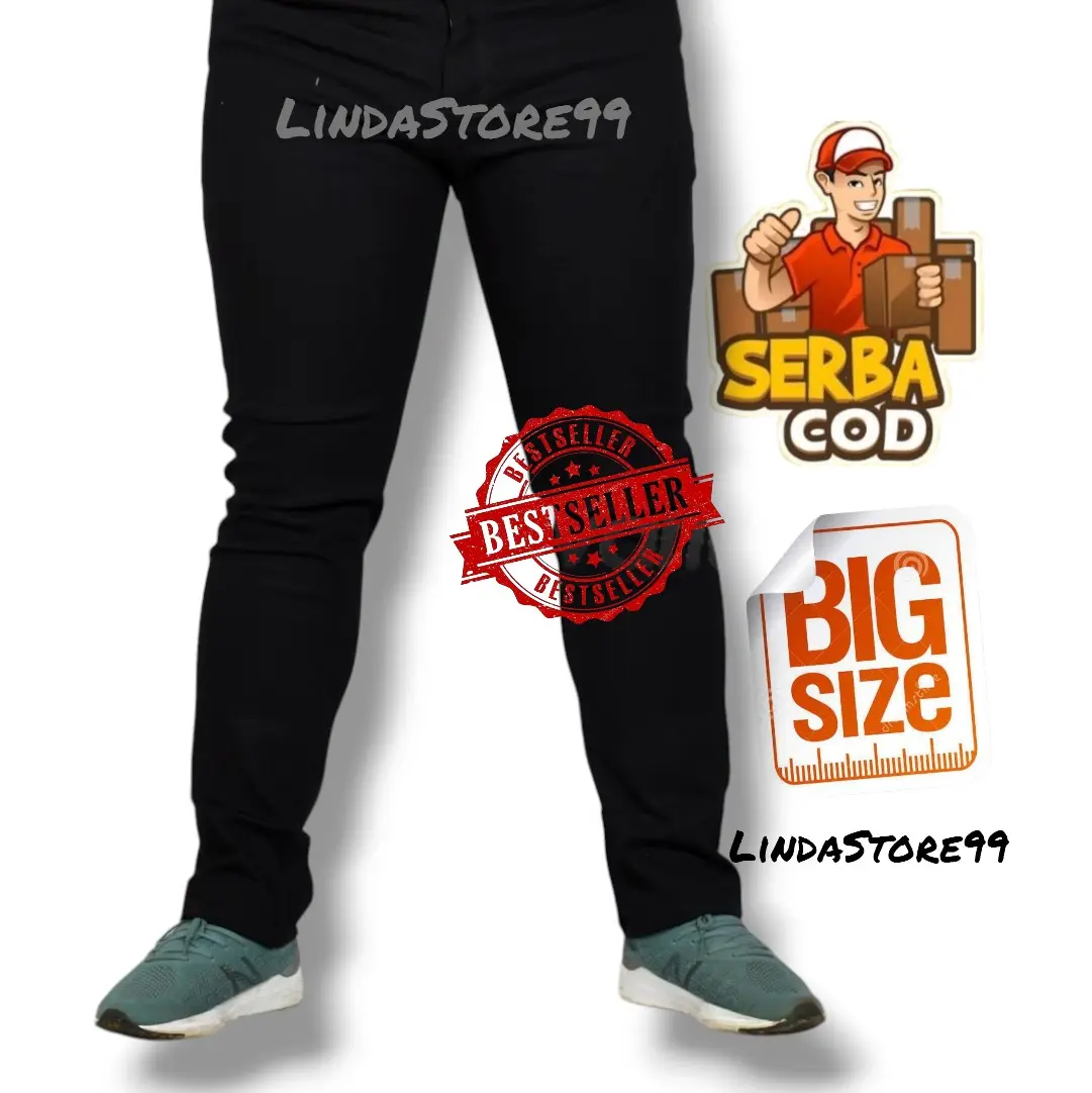 Celana jeans pria super jumbo big size hitam pekat 28-45/ jeans pria denim melar model slimfit  Stretch elastis distro Bandung