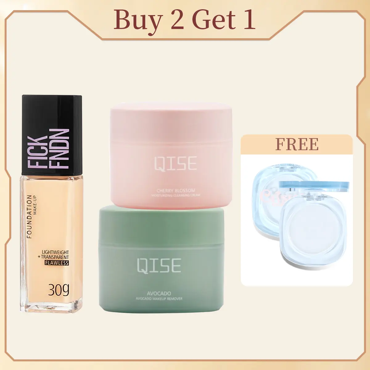 【BUY 2 GET 1】Liquid foundation+Cleansing Cream+Crystal box powder blusher ys l Makeup Cosmetic