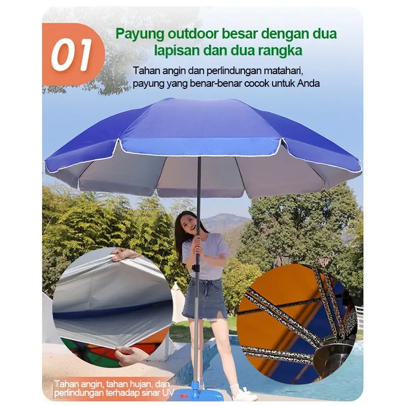 Tenda Payung Event Pantai Cafe 240 cm Dua Lapis Dobel Jari Jumbo Anti UV Anti Angin 2