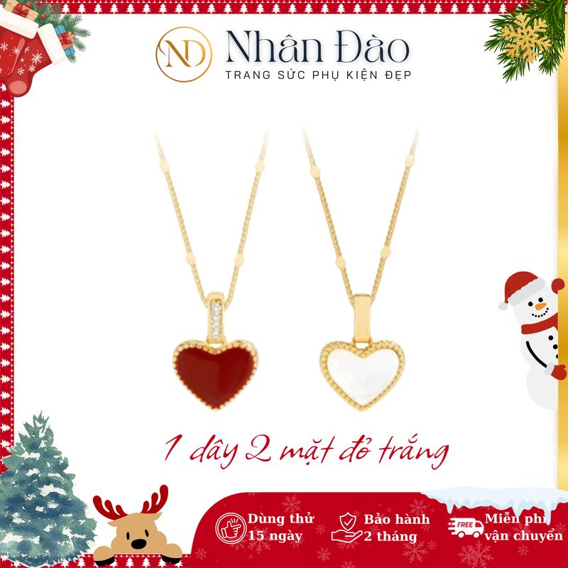 Dây chuyền TRÁI TIM 2 màu có thể thay đổi màu đỏ và màu trắng titan xi vàng 18K cao cấp sang trọng