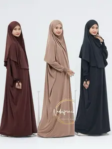 Dhafina Abaya Set Khimar Jersey dengan Kerudung French Khimar 3in1 Setelan Dress/Gamis Umroh Syari Muslim