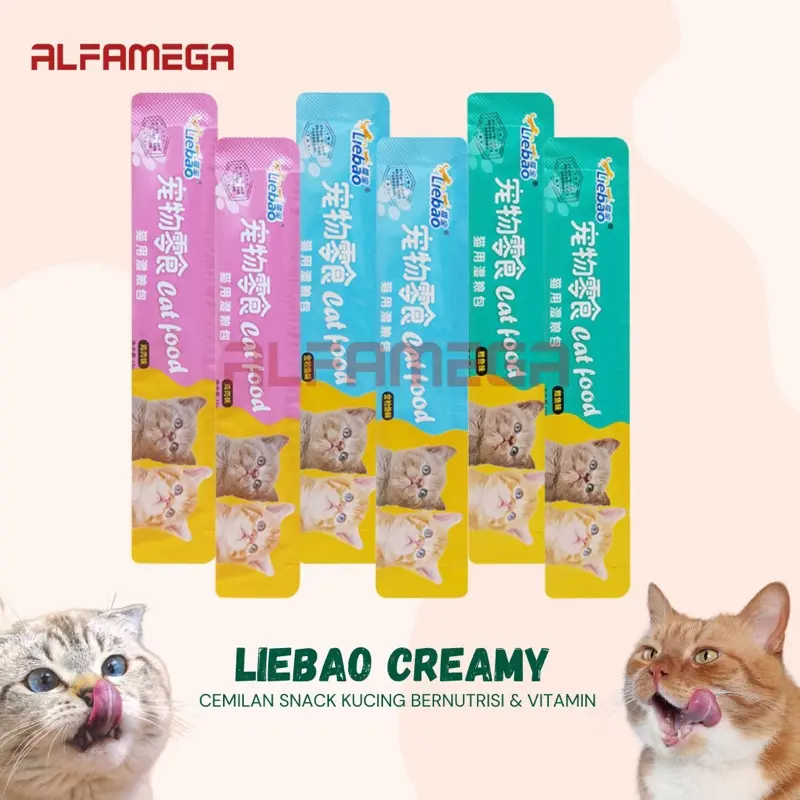 ALFAMEGA LIEBAO CREAMY CAT - Makanan Snack Cemilan Kucing Adult Kitten Lie Bao Cat Strips