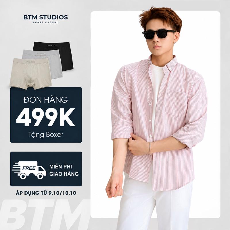 [SIGNATURE] Áo sơ mi dài tay nam cổ 2 khuy kẻ sọc BTM dáng regular vải oxfort thoáng mát, giữ form 10071