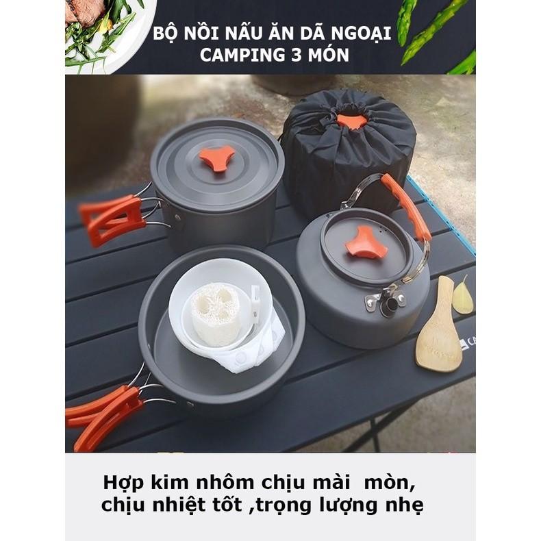 Bộ nồi nấu ăn dã ngoại du lịch gồm 9 món có ấm nước, nồi và chảo bằng hợp kim…