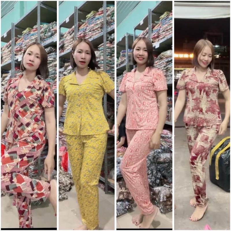 Đồ bộ cổ Vest quần dài áo tay ngắn thun Ati size1,2,3,4,5 Thoải mái Women Voi Top 1
